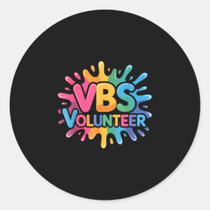 Vbs volunteer tie dye colourful vacation bible classic round sticker