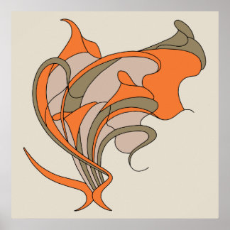 Vector Art Nouveau floral elegance on grey, square Poster