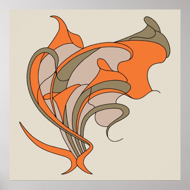 Vector Art Nouveau floral elegance on grey, square Poster (Front)