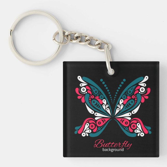 Vector background with beautiful butterfly. tattoo key ring (Front)