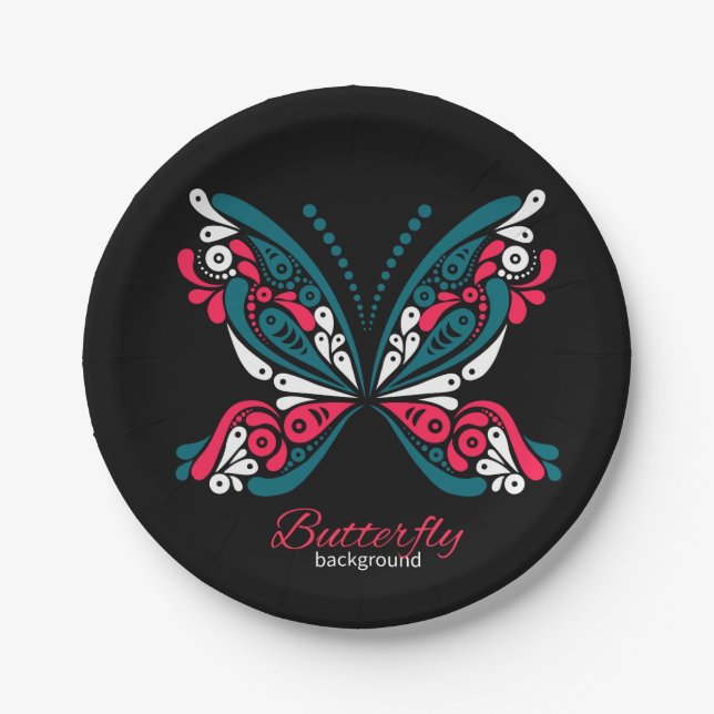 Vector background with beautiful butterfly. tattoo paper plate (Front)
