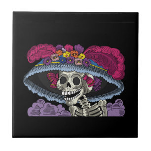 Vector catrina skull mexican ceramic tile