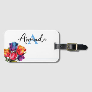 Vector Colourful Stylish Tulip Floral Monogram Luggage Tag