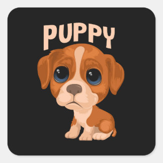 Vector cute funny puppy dog square sticker