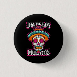 Vector dia de los muertos, day of the dead skull, 3 cm round badge