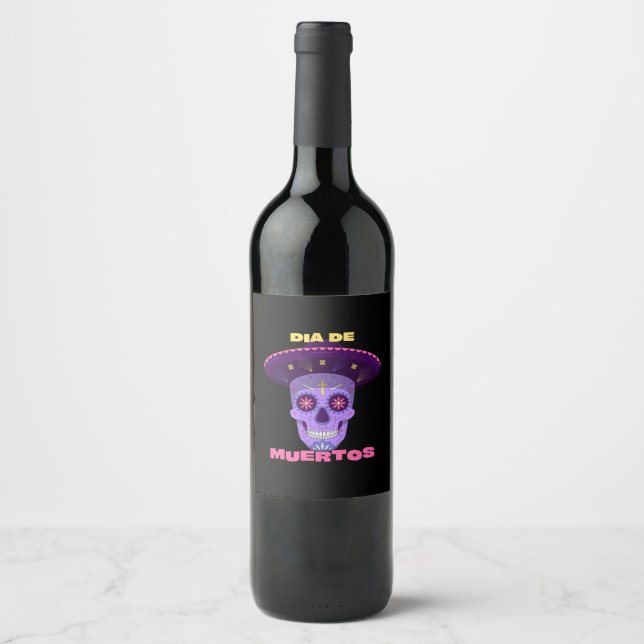 Vector dia de los muertos - day of the dead wine label (Front)