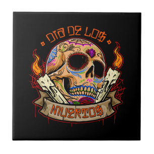 Vector dia de los muertos skull ceramic tile