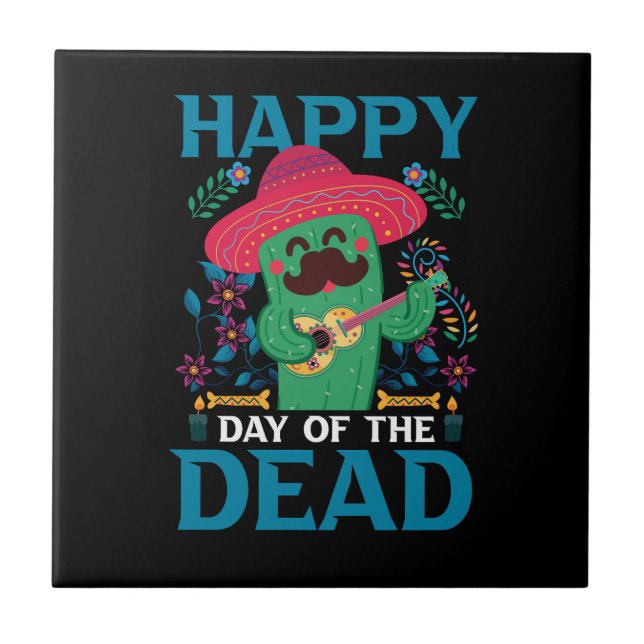 Vector dia de los muertos t-shirt design template ceramic tile (Front)