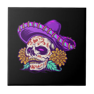 Vector dia de muertos mexican sugar skull ceramic tile