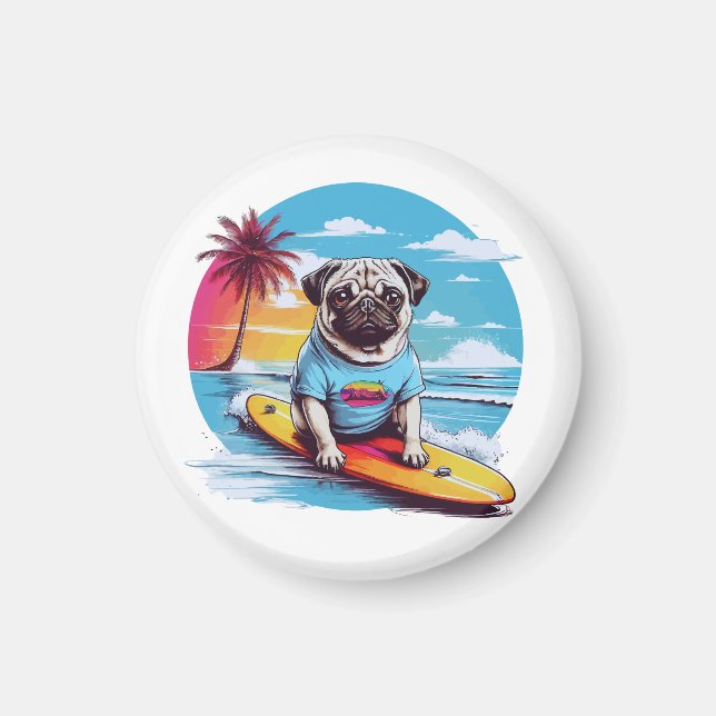 Vector dog surfing in the waves magnet (Front)