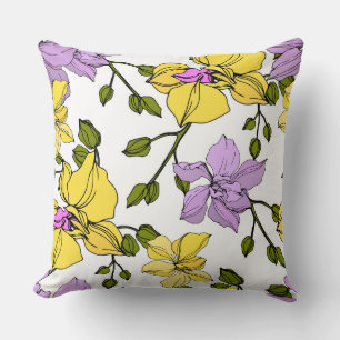 Vector drawing Violet purple and yellow botanical  Cushion