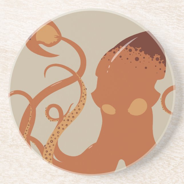 Vector Giant Squid Sandstone Coaster (Front)