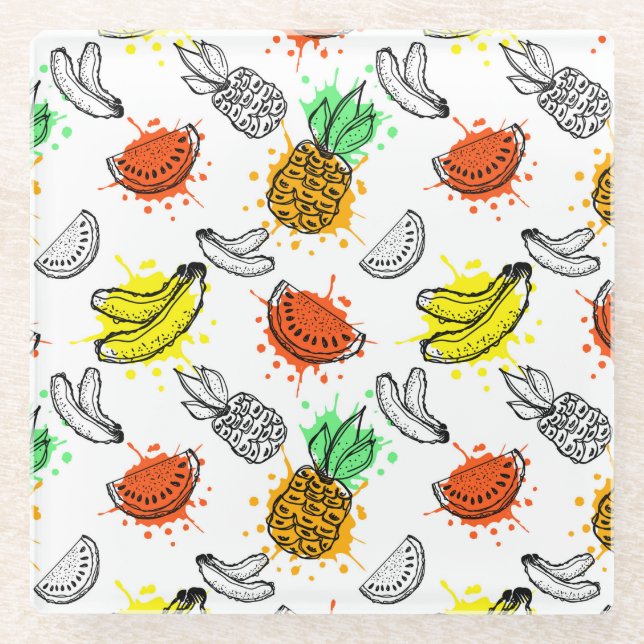 Vector Graphic Seamless Pattern Glass Coaster (Front)