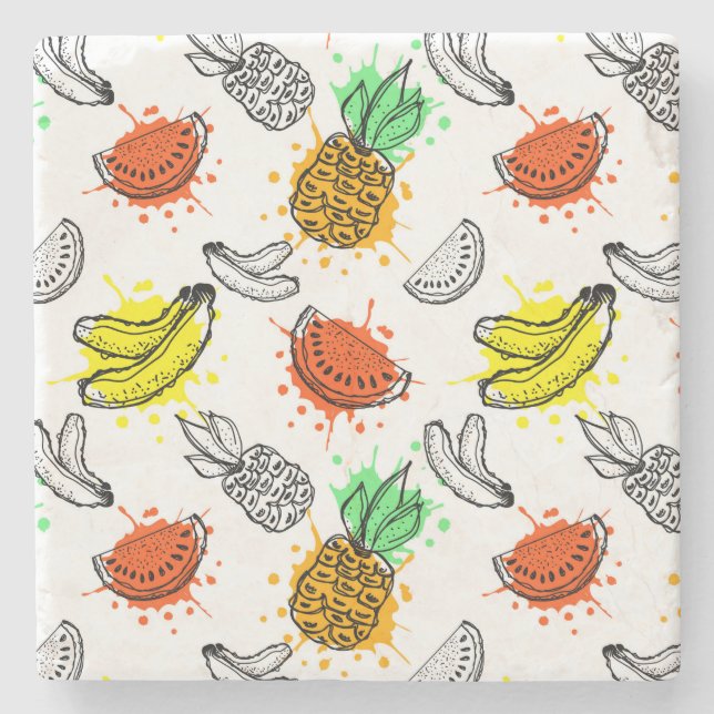 Vector Graphic Seamless Pattern Stone Coaster (Front)