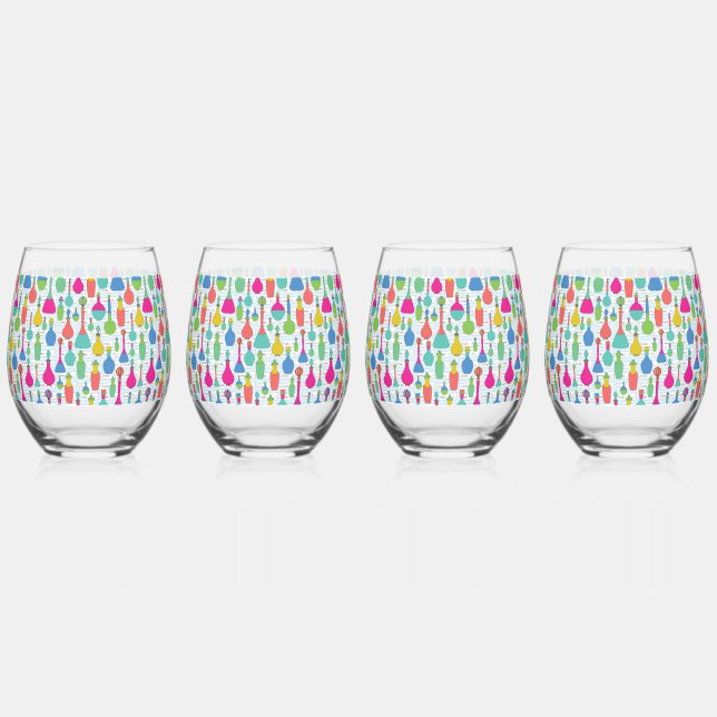 Vector hand drawn potion flasks and bottles seamle stemless wine glass (Front)