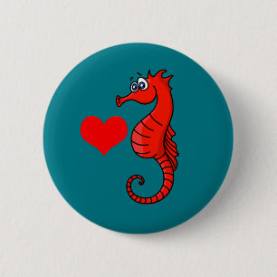 Vector Heart and Seahorse 6 Cm Round Badge