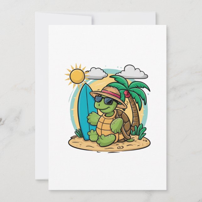 Vector illustration of a green sea turtle wearing thank you card (Front)
