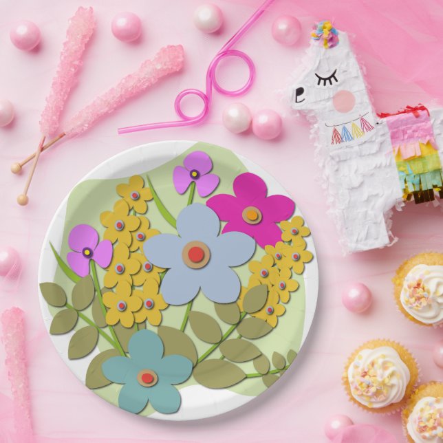 Vector illustration of flower bouquet paper plate (Party)