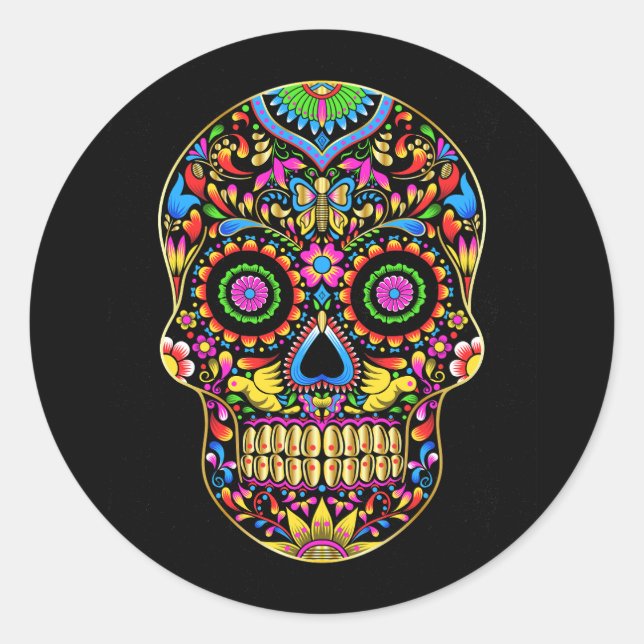 Vector mexican skull colours ornament classic round sticker (Front)