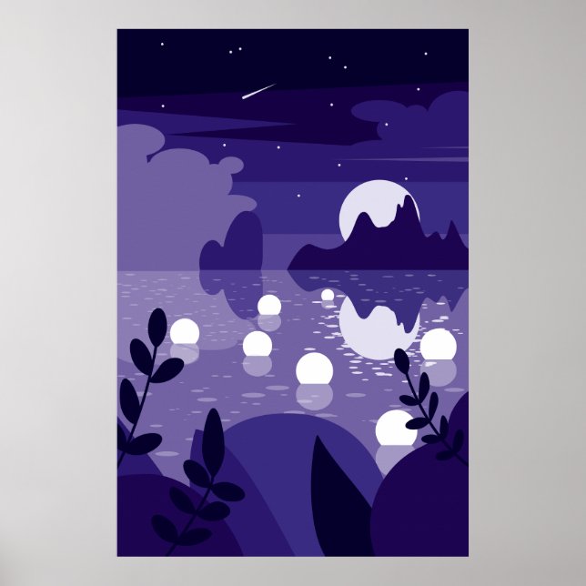 Vector Moonlit Reflected Ocean Background Poster (Front)