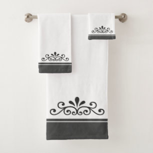 Vector Ornament & Grey Stripes on White Bath Towel