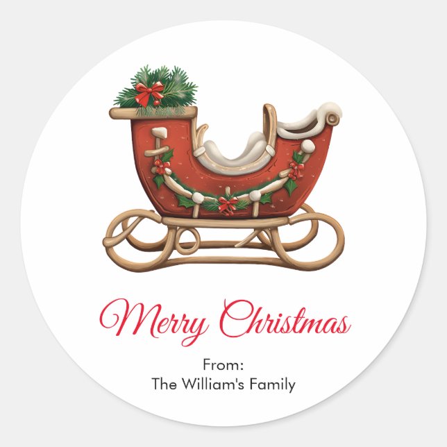 Vector Santa Sleigh Classic Round Sticker (Front)