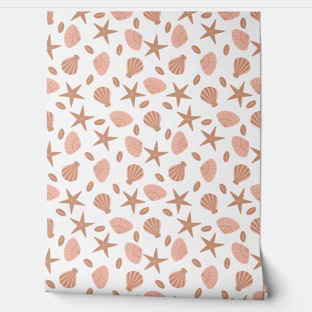 vector seamless pattern with sea shells in pastel  wallpaper (Unrolling)
