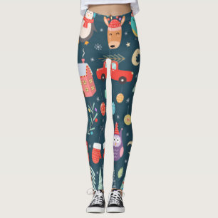 vector set-cute christmas elements santa penguin leggings