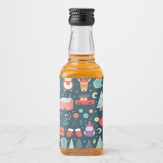 vector set cute christmas elements santa penguin liquor bottle label (Front)