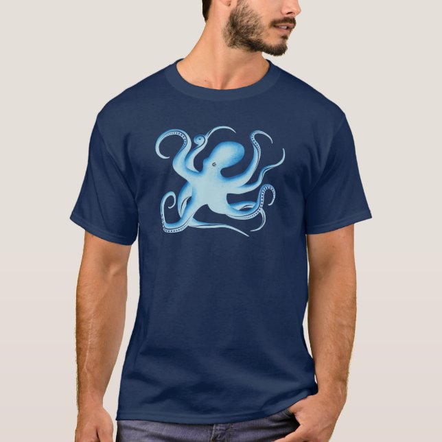 Vector Silhouette of Blue Octopus T-Shirt (Front)