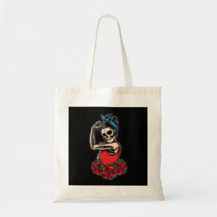 Vector skull rockabilly vintage style tote bag