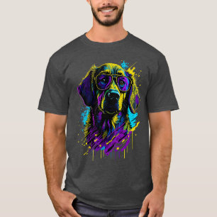 Vector T Art Cute Dog in Glasses Action Shot with  T-Shirt