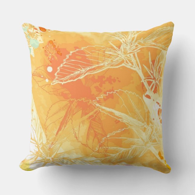 Vector Watercolor Background & Tropical Flowers Cushion (Front)
