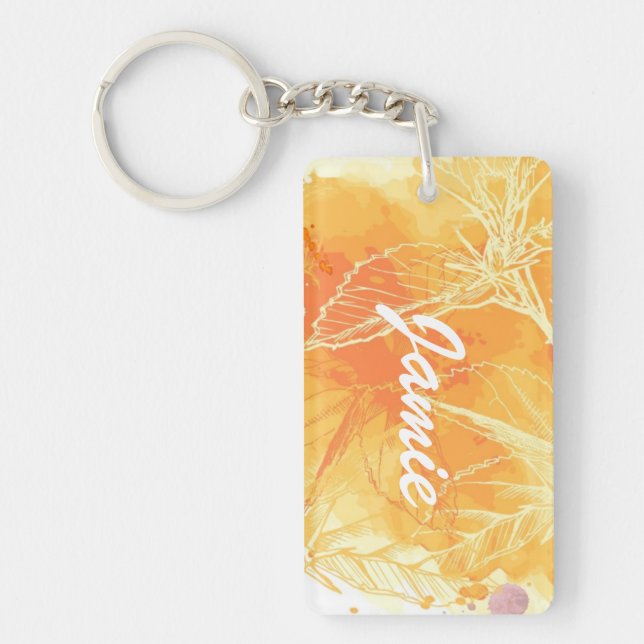 Vector Watercolor Background & Tropical Flowers Key Ring (Front)