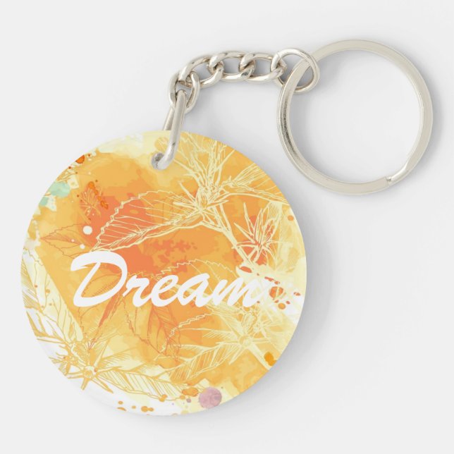 Vector Watercolor Background & Tropical Flowers Key Ring (Back)