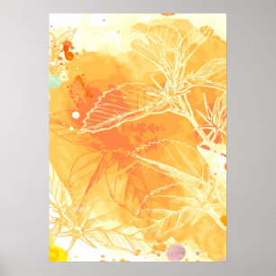 Vector Watercolor Background & Tropical Flowers Poster