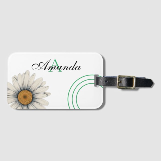 Vector White Daisy Flower Monogramed Luggage Tag (Front Horizontal)