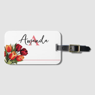 Vector Yellow and Red Tulip Floral Monogram Luggage Tag
