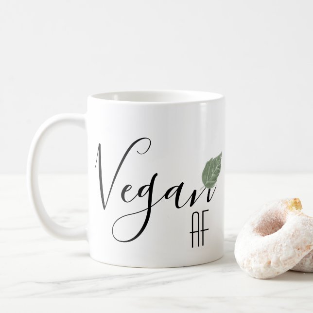 Vegan AF Funny Saying Leaf Coffee Mug (With Donut)