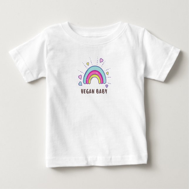 Vegan Baby T-Shirt - Rainbow & Hearts - 0-24months (Front)