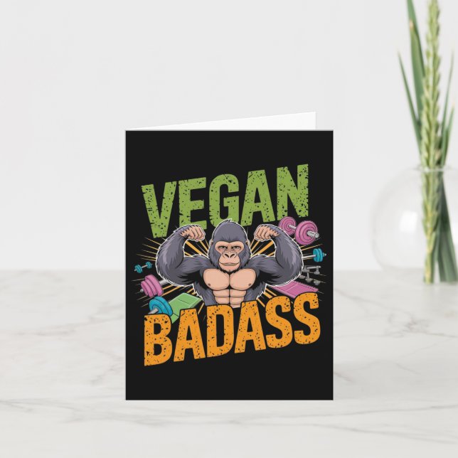 Vegan Bodybuilder Weightlifter Gorilla  Card (Front)