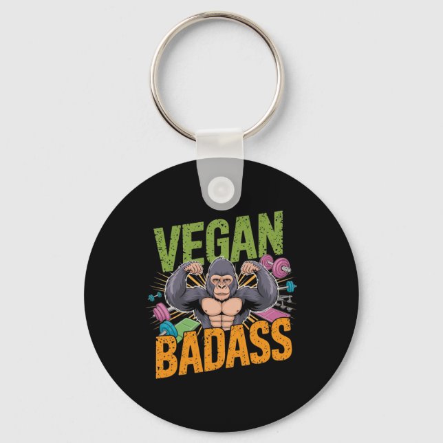 Vegan Bodybuilder Weightlifter Gorilla  Key Ring (Front)