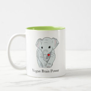 Vegan Brain Power Elephant Holding a Heart  Two-Tone Coffee Mug