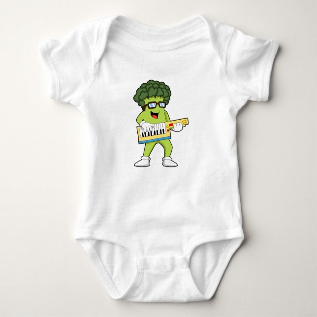 Vegan Broccoli at Music with Guitar Baby Bodysuit (Front)