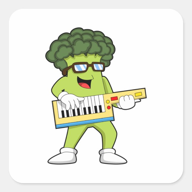 Vegan Broccoli at Music with Guitar Square Sticker (Front)