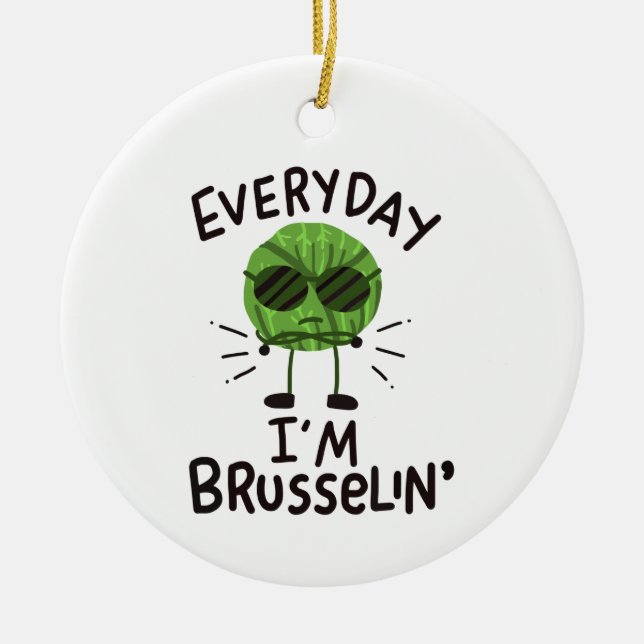 Vegan Brussels Sprouts Ceramic Ornament (Front)