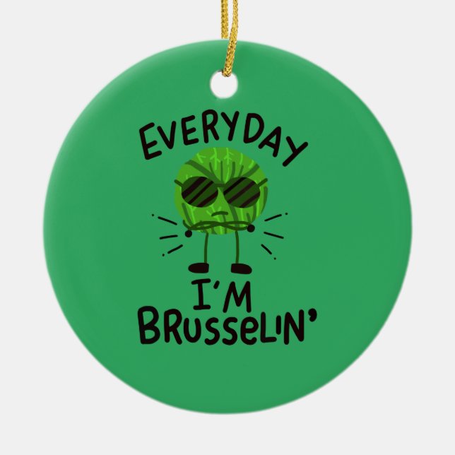 Vegan Brussels Sprouts Ceramic Ornament (Front)