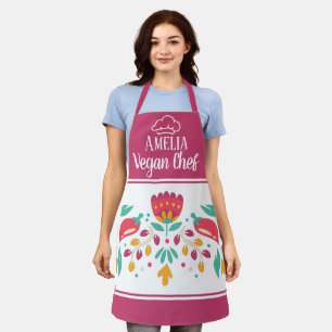 Vegan Chef floral fuchsia rose colourful Apron