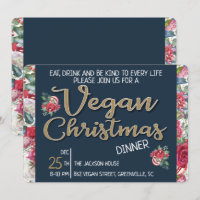 Vegan Christmas retro blue and gold wintry floral