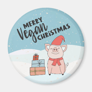 Vegan Christmas with cartoon piglet and presents Magnet